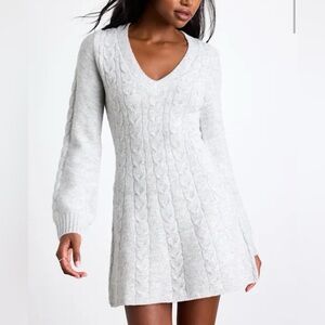 Lulu's Light Gray Cable Knit Dress